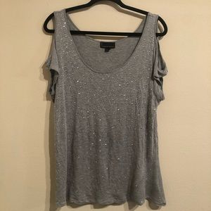 Gray cold shoulder jeweled top rock and republic